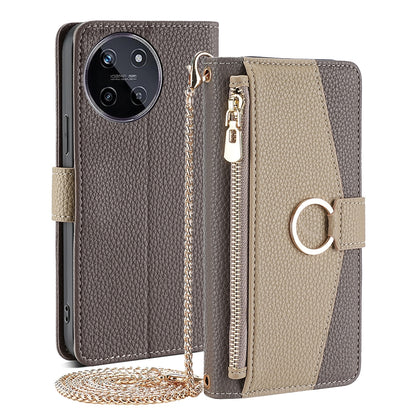 Realme 11 4G Crossbody Phone Case with Litchi Texture Leather, Adjustable Kickstand, Card Slots, Zipper Purse, Makeup Mirror, and TPU Protection