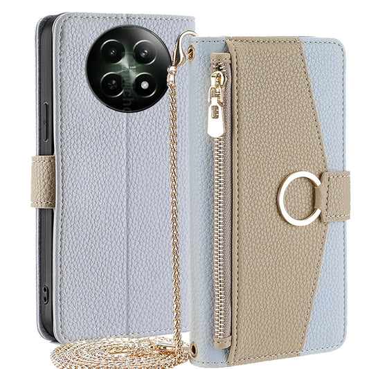Realme 12 5G Crossbody Phone Case with Litchi Texture Leather, Adjustable Kickstand, Card Slots, Zipper Purse, Makeup Mirror, and TPU Protection