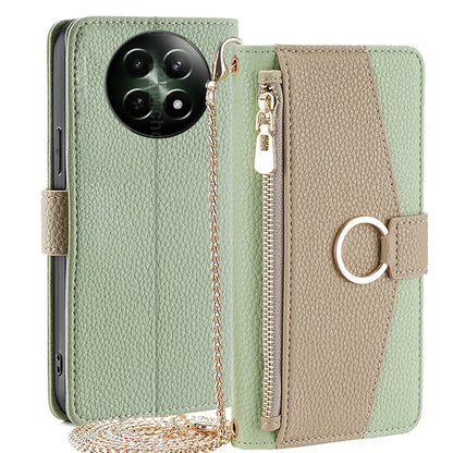 Realme 12 5G Crossbody Phone Case with Litchi Texture Leather, Adjustable Kickstand, Card Slots, Zipper Purse, Makeup Mirror, and TPU Protection