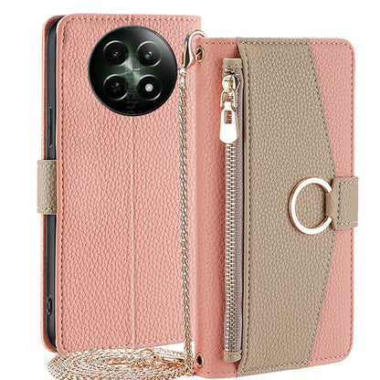 Realme 12 5G Crossbody Phone Case with Litchi Texture Leather, Adjustable Kickstand, Card Slots, Zipper Purse, Makeup Mirror, and TPU Protection