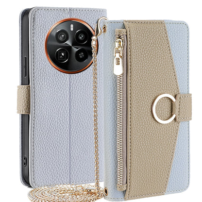 Realme GT5 Pro 5G Crossbody Phone Case with Litchi Texture Leather, Adjustable Kickstand, Card Slots, Zipper Purse, Makeup Mirror, and TPU Protection