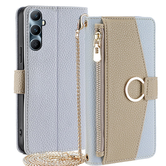 Realme C65 4G Crossbody Phone Case with Litchi Texture Leather, Adjustable Kickstand, Card Slots, Zipper Purse, Makeup Mirror, and TPU Protection
