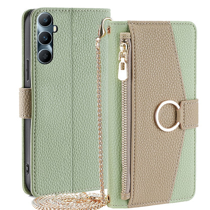 Realme C65 4G Crossbody Phone Case with Litchi Texture Leather, Adjustable Kickstand, Card Slots, Zipper Purse, Makeup Mirror, and TPU Protection