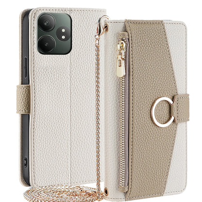 Realme GT Neo6 SE Crossbody Phone Case with Litchi Texture Leather, Adjustable Kickstand, Card Slots, Zipper Purse, Makeup Mirror, and TPU Protection
