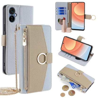 Tecno Camon 19 Neo Crossbody Phone Case with Litchi Texture Leather, Adjustable Kickstand, Card Slots, Zipper Purse, Makeup Mirror, and TPU Protection