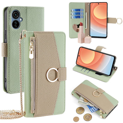 Tecno Camon 19 Neo Crossbody Phone Case with Litchi Texture Leather, Adjustable Kickstand, Card Slots, Zipper Purse, Makeup Mirror, and TPU Protection