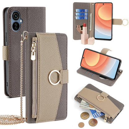 Tecno Camon 19 Neo Crossbody Phone Case with Litchi Texture Leather, Adjustable Kickstand, Card Slots, Zipper Purse, Makeup Mirror, and TPU Protection