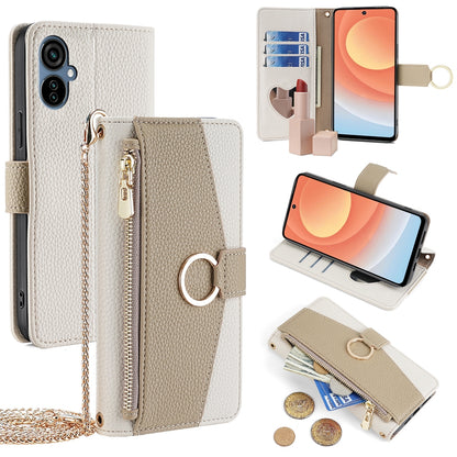 Tecno Camon 19 Neo Crossbody Phone Case with Litchi Texture Leather, Adjustable Kickstand, Card Slots, Zipper Purse, Makeup Mirror, and TPU Protection