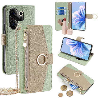 Tecno Camon 20 Premier 5G Crossbody Phone Case with Litchi Texture Leather, Adjustable Kickstand, Card Slots, Zipper Purse, Makeup Mirror, and TPU Protection