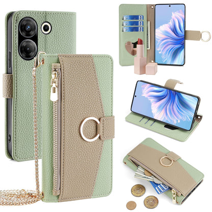 Tecno Camon 20 Pro 5G Crossbody Phone Case with Litchi Texture Leather, Adjustable Kickstand, Card Slots, Zipper Purse, Makeup Mirror, and TPU Protection