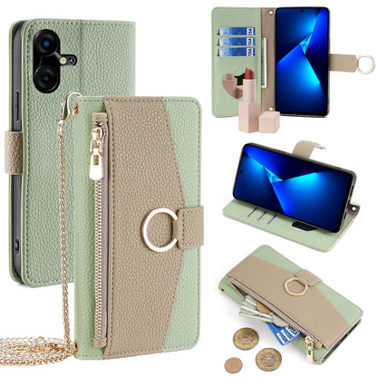 Tecno Pova Neo 3 Crossbody Phone Case with Litchi Texture Leather, Adjustable Kickstand, Card Slots, Zipper Purse, Makeup Mirror, and TPU Protection