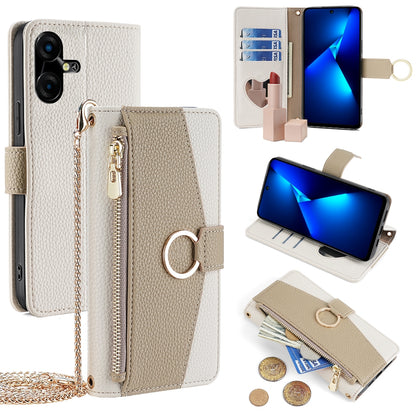 Tecno Pova Neo 3 Crossbody Phone Case with Litchi Texture Leather, Adjustable Kickstand, Card Slots, Zipper Purse, Makeup Mirror, and TPU Protection