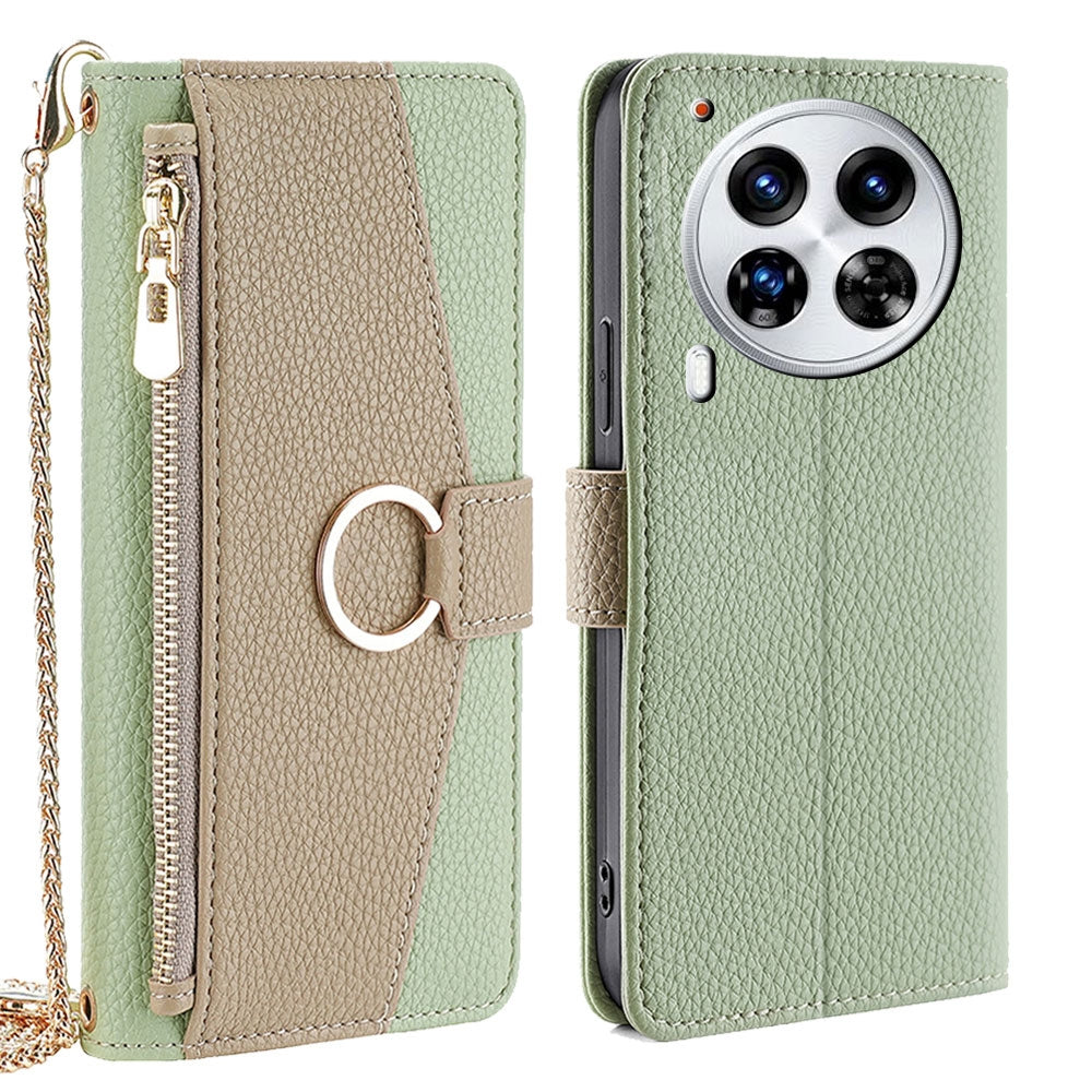 Tecno Camon 30 Premier 5G Crossbody Phone Case with Litchi Texture Leather, Adjustable Kickstand, Card Slots, Zipper Purse, Makeup Mirror, and TPU Protection