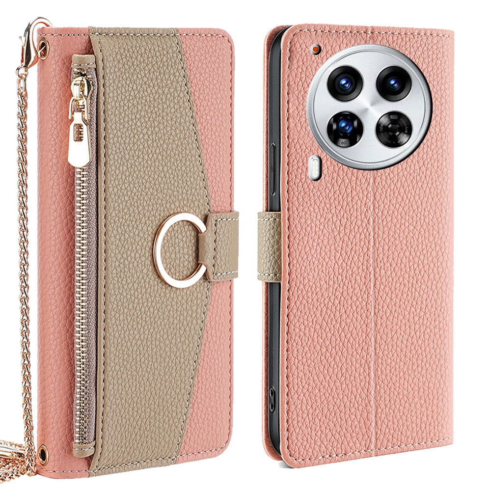 Tecno Camon 30 Premier 5G Crossbody Phone Case with Litchi Texture Leather, Adjustable Kickstand, Card Slots, Zipper Purse, Makeup Mirror, and TPU Protection