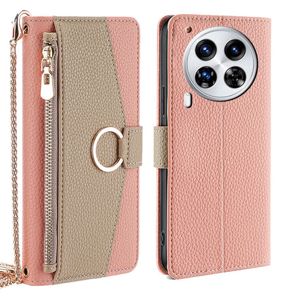 Tecno Camon 30 Premier 5G Crossbody Phone Case with Litchi Texture Leather, Adjustable Kickstand, Card Slots, Zipper Purse, Makeup Mirror, and TPU Protection