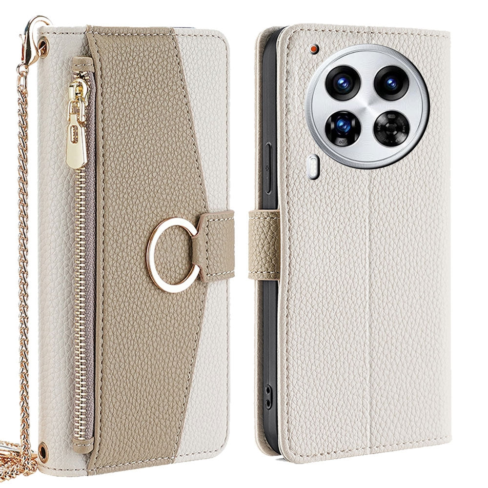 Tecno Camon 30 Premier 5G Crossbody Phone Case with Litchi Texture Leather, Adjustable Kickstand, Card Slots, Zipper Purse, Makeup Mirror, and TPU Protection