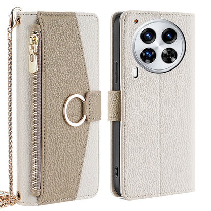 Tecno Camon 30 Premier 5G Crossbody Phone Case with Litchi Texture Leather, Adjustable Kickstand, Card Slots, Zipper Purse, Makeup Mirror, and TPU Protection