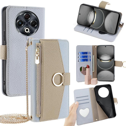 Tecno Spark 30 4G Crossbody Phone Case with Litchi Texture Leather, Adjustable Kickstand, Card Slots, Zipper Purse, Makeup Mirror, and TPU Protection