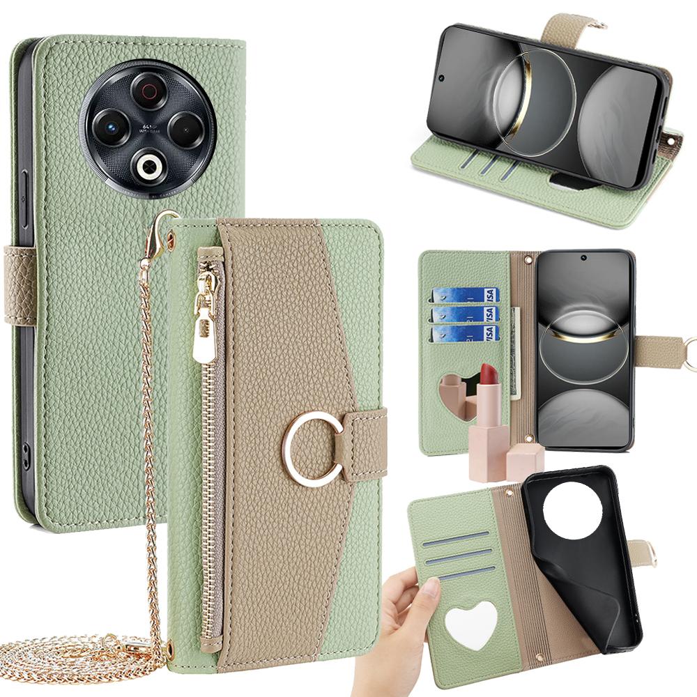 Tecno Spark 30 4G Crossbody Phone Case with Litchi Texture Leather, Adjustable Kickstand, Card Slots, Zipper Purse, Makeup Mirror, and TPU Protection
