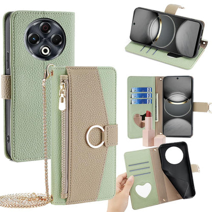 Tecno Spark 30 4G Crossbody Phone Case with Litchi Texture Leather, Adjustable Kickstand, Card Slots, Zipper Purse, Makeup Mirror, and TPU Protection