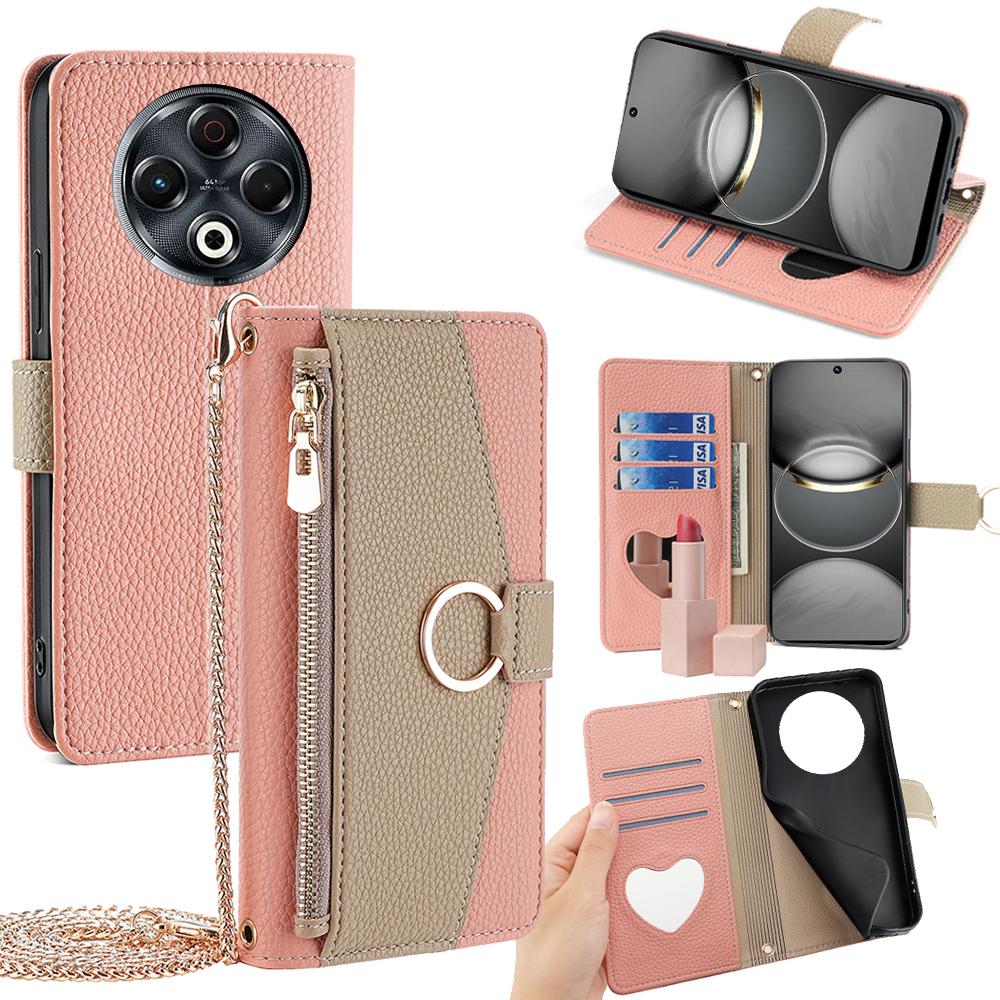 Tecno Spark 30 4G Crossbody Phone Case with Litchi Texture Leather, Adjustable Kickstand, Card Slots, Zipper Purse, Makeup Mirror, and TPU Protection