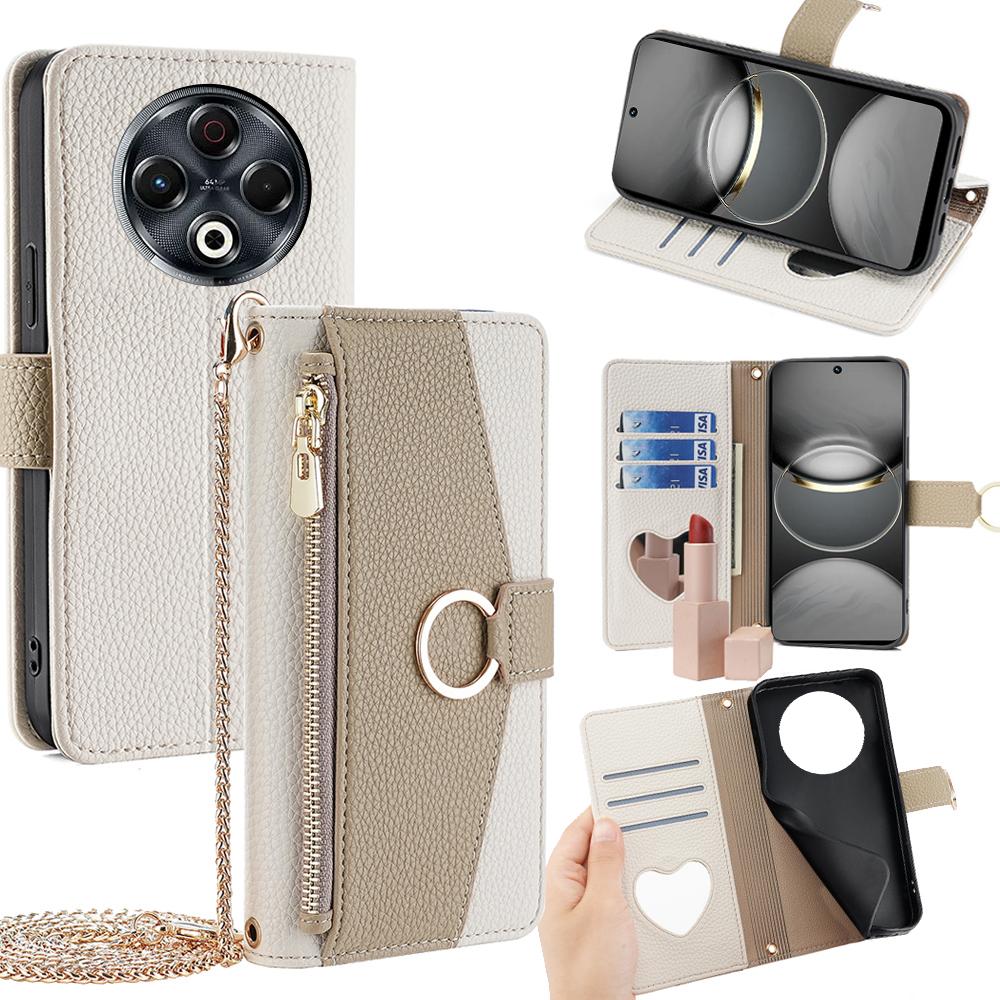 Tecno Spark 30 4G Crossbody Phone Case with Litchi Texture Leather, Adjustable Kickstand, Card Slots, Zipper Purse, Makeup Mirror, and TPU Protection