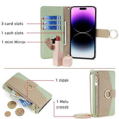 For vivo Y27 4G Crossbody Phone Case with Litchi Texture Leather, Adjustable Kickstand, Card Slots, Zipper Purse, Makeup Mirror, and TPU Protection