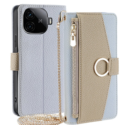 vivo iQOO Z9 Turbo Crossbody Phone Case with Litchi Texture Leather, Adjustable Kickstand, Card Slots, Zipper Purse, Makeup Mirror, and TPU Protection