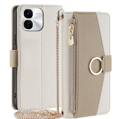 vivo iQOO Z9x 5G Crossbody Phone Case with Litchi Texture Leather, Adjustable Kickstand, Card Slots, Zipper Purse, Makeup Mirror, and TPU Protection