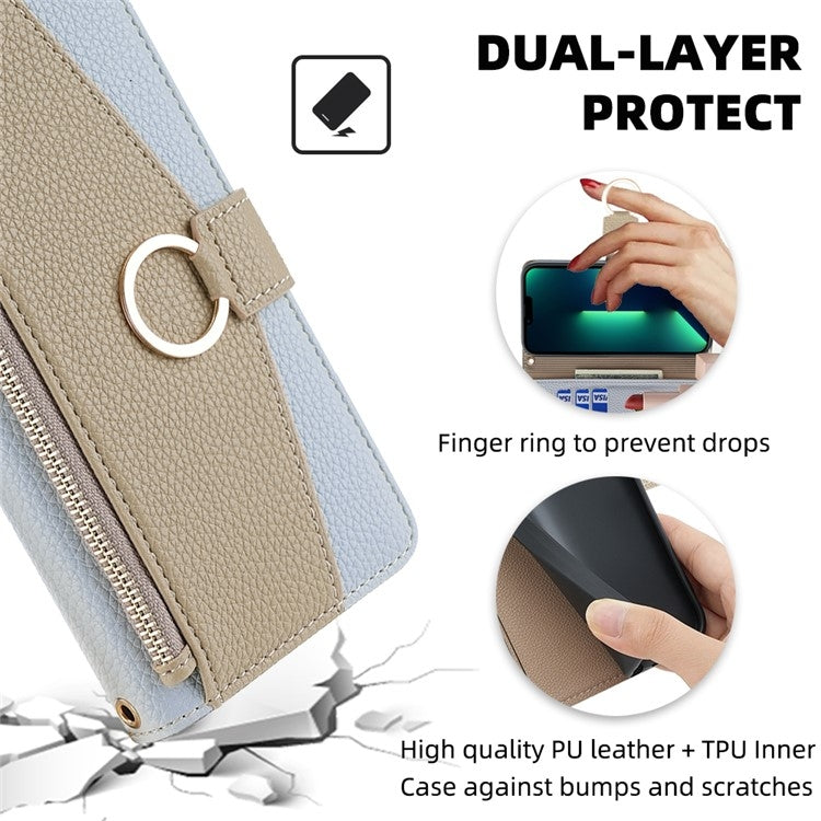 For vivo Y38 5G Crossbody Phone Case with Litchi Texture Leather, Adjustable Kickstand, Card Slots, Zipper Purse, Makeup Mirror, and TPU Protection