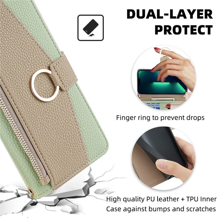 For vivo Y38 5G Crossbody Phone Case with Litchi Texture Leather, Adjustable Kickstand, Card Slots, Zipper Purse, Makeup Mirror, and TPU Protection