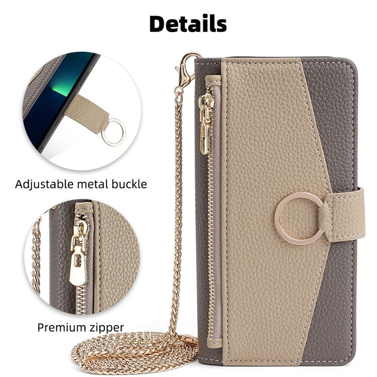 For vivo Y38 5G Crossbody Phone Case with Litchi Texture Leather, Adjustable Kickstand, Card Slots, Zipper Purse, Makeup Mirror, and TPU Protection