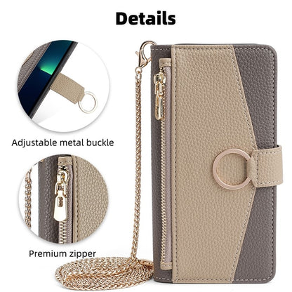 For vivo Y38 5G Crossbody Phone Case with Litchi Texture Leather, Adjustable Kickstand, Card Slots, Zipper Purse, Makeup Mirror, and TPU Protection