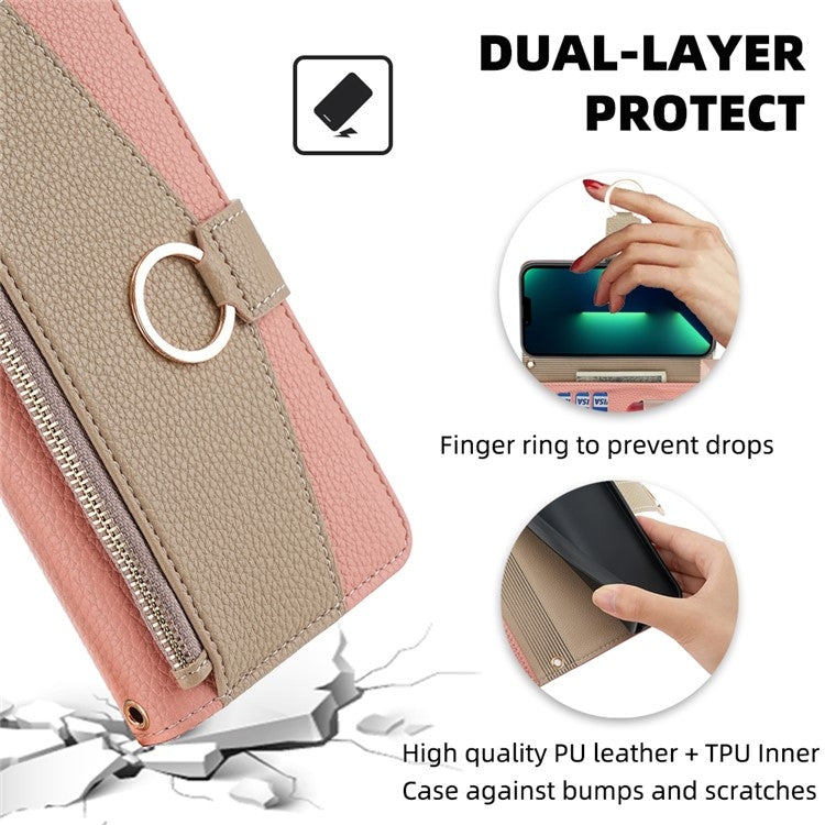 For vivo Y38 5G Crossbody Phone Case with Litchi Texture Leather, Adjustable Kickstand, Card Slots, Zipper Purse, Makeup Mirror, and TPU Protection