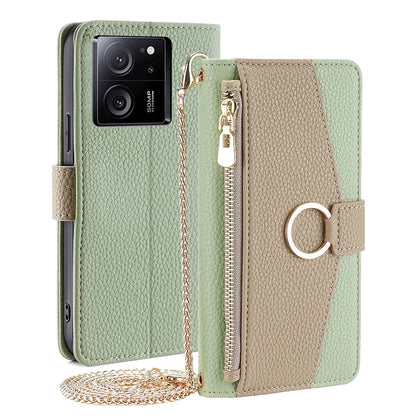 Xiaomi Redmi K60 Ultra Crossbody Phone Case with Litchi Texture Leather, Adjustable Kickstand, Card Slots, Zipper Purse, Makeup Mirror, and TPU Protection