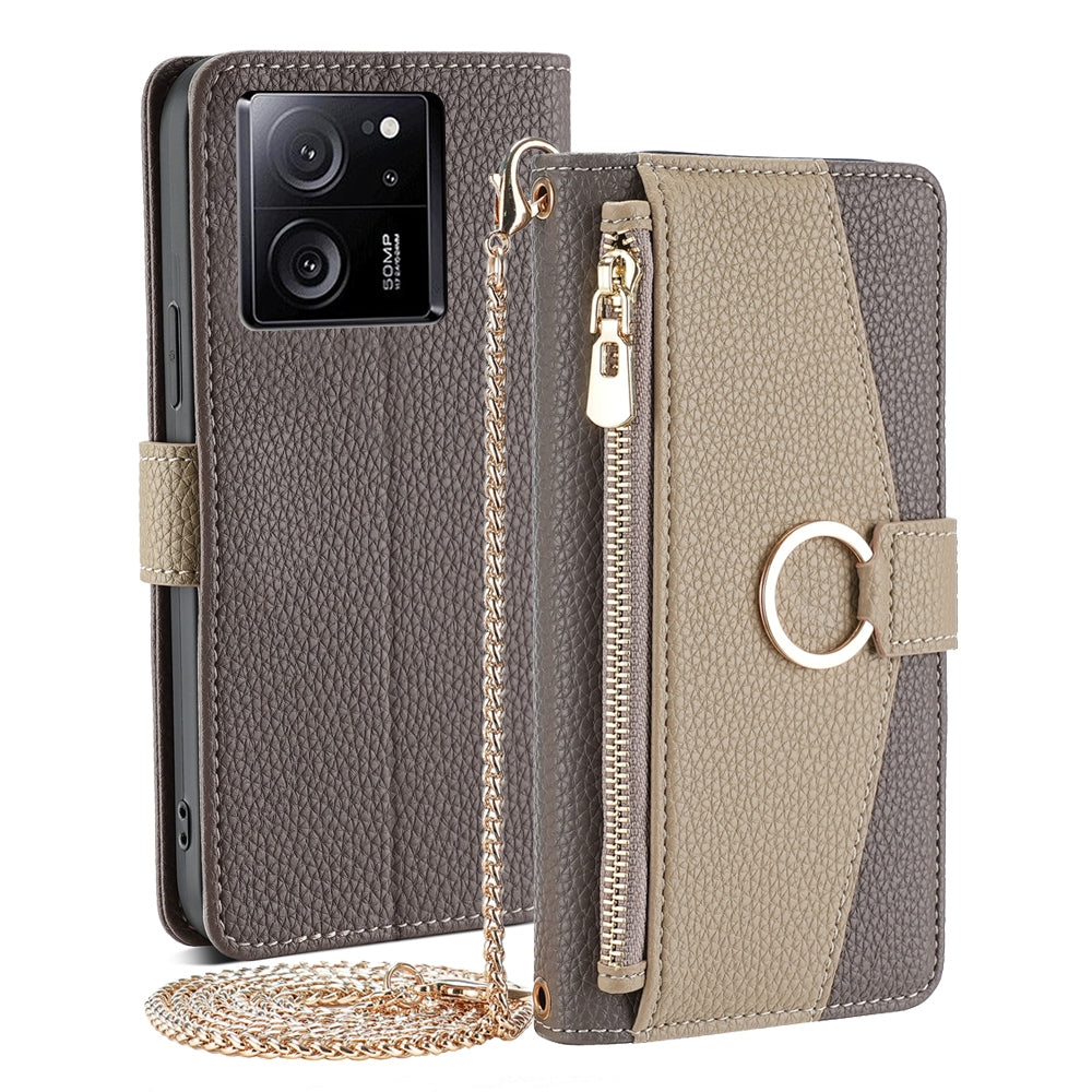 Xiaomi Redmi K60 Ultra Crossbody Phone Case with Litchi Texture Leather, Adjustable Kickstand, Card Slots, Zipper Purse, Makeup Mirror, and TPU Protection