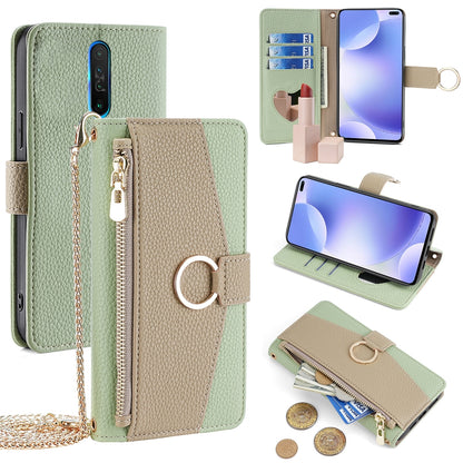 Xiaomi Redmi K30 Crossbody Phone Case with Litchi Texture Leather, Adjustable Kickstand, Card Slots, Zipper Purse, Makeup Mirror, and TPU Protection