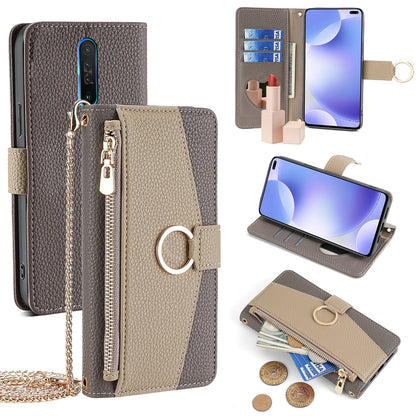 Xiaomi Redmi K30 Crossbody Phone Case with Litchi Texture Leather, Adjustable Kickstand, Card Slots, Zipper Purse, Makeup Mirror, and TPU Protection