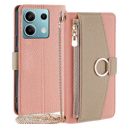 Xiaomi Redmi Note 13 4G Crossbody Phone Case with Litchi Texture Leather, Adjustable Kickstand, Card Slots, Zipper Purse, Makeup Mirror, and TPU Protection