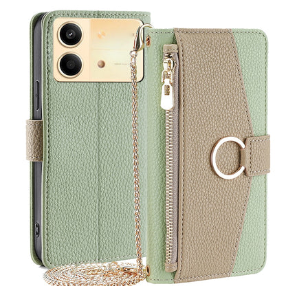 Xiaomi Redmi Note 13R Pro 5G Crossbody Phone Case with Litchi Texture Leather, Adjustable Kickstand, Card Slots, Zipper Purse, Makeup Mirror, and TPU Protection