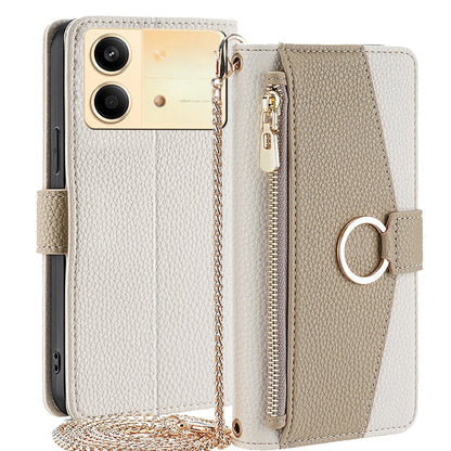 Xiaomi Redmi Note 13R Pro 5G Crossbody Phone Case with Litchi Texture Leather, Adjustable Kickstand, Card Slots, Zipper Purse, Makeup Mirror, and TPU Protection