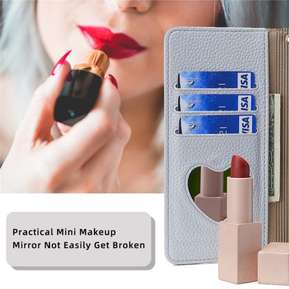 Xiaomi 14 Ultra 5G Crossbody Phone Case with Litchi Texture Leather, Adjustable Kickstand, Card Slots, Zipper Purse, Makeup Mirror, and TPU Protection