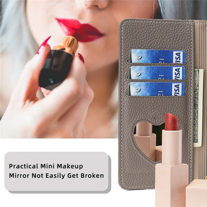 Xiaomi 14 Ultra 5G Crossbody Phone Case with Litchi Texture Leather, Adjustable Kickstand, Card Slots, Zipper Purse, Makeup Mirror, and TPU Protection