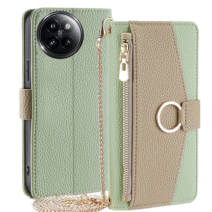 Xiaomi Civi 4 Pro Crossbody Phone Case with Litchi Texture Leather, Adjustable Kickstand, Card Slots, Zipper Purse, Makeup Mirror, and TPU Protection
