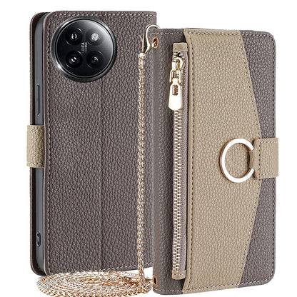 Xiaomi Civi 4 Pro Crossbody Phone Case with Litchi Texture Leather, Adjustable Kickstand, Card Slots, Zipper Purse, Makeup Mirror, and TPU Protection