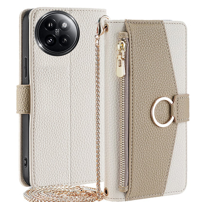 Xiaomi Civi 4 Pro Crossbody Phone Case with Litchi Texture Leather, Adjustable Kickstand, Card Slots, Zipper Purse, Makeup Mirror, and TPU Protection