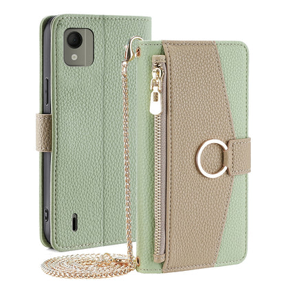 Nokia C110 4G Crossbody Phone Case with Litchi Texture Leather, Adjustable Kickstand, Card Slots, Zipper Purse, Makeup Mirror, and TPU Protection