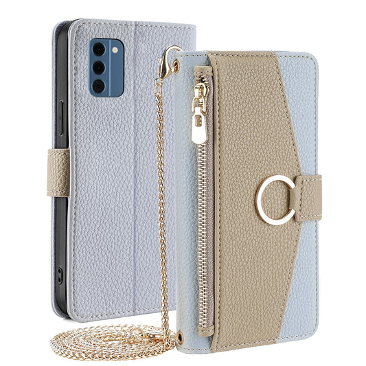 Nokia C300 4G Crossbody Phone Case with Litchi Texture Leather, Adjustable Kickstand, Card Slots, Zipper Purse, Makeup Mirror, and TPU Protection