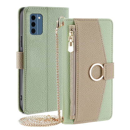 Nokia C300 4G Crossbody Phone Case with Litchi Texture Leather, Adjustable Kickstand, Card Slots, Zipper Purse, Makeup Mirror, and TPU Protection