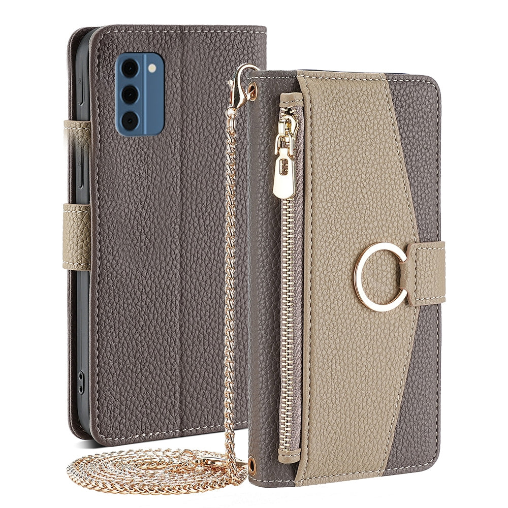 Nokia C300 4G Crossbody Phone Case with Litchi Texture Leather, Adjustable Kickstand, Card Slots, Zipper Purse, Makeup Mirror, and TPU Protection